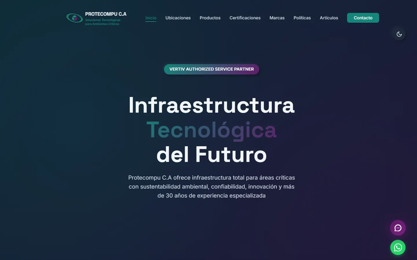 Sitio web desarrollado por Kovaro Tech para Protecompu, vista de escritorio