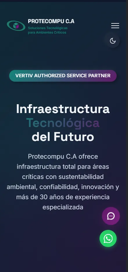 Sitio web de Protecompu, vista móvil